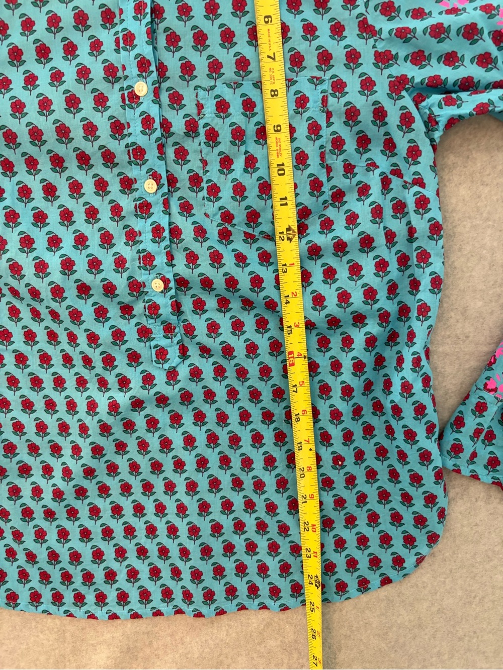 J. Crew Classic Blue & Pink Floral Print Cotton Popover Shirt Size S - Picture 3 of 7
